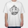 Elegant Cat Trio Illustration With Botanical Elements, Tricou Oversize Barbati (Unisex)