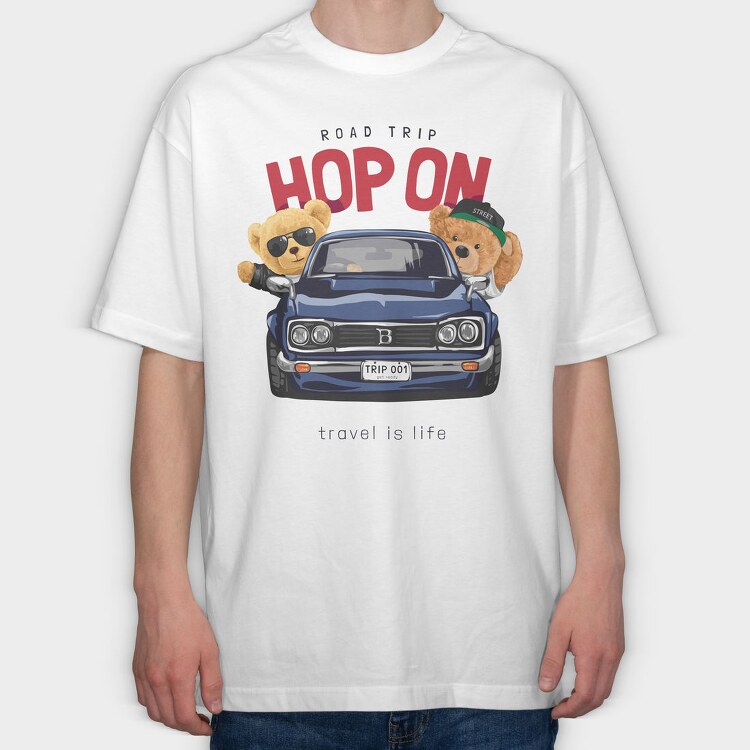 Teddy Bear Road Trip, Tricou Oversize Barbati (Unisex)