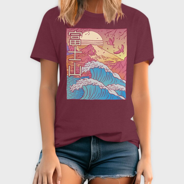 Japanese Vaporwave Big Wave, Tricou Barbati (Unisex)