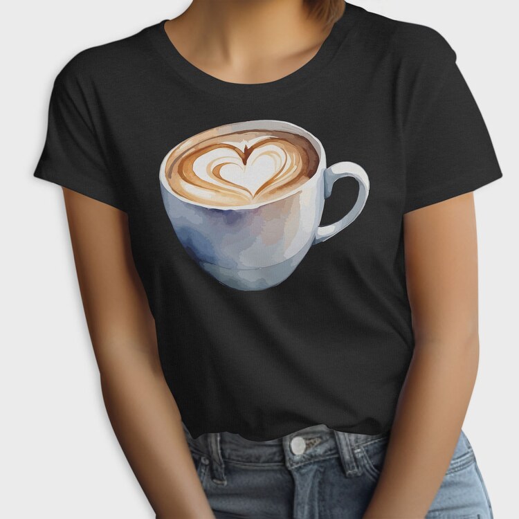Coffee Mug Heart Watercolor, Tricou Femei