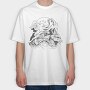 Elephant And Wave Hand Drawn Ukiyo, Tricou Oversize Barbati (Unisex)
