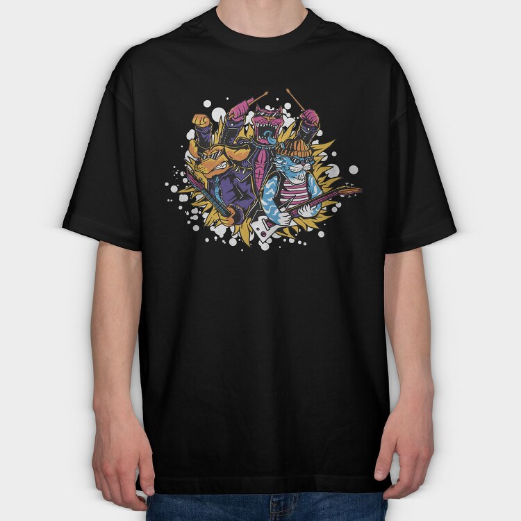 Rockin Animal Band, Tricou Oversize Barbati (Unisex)
