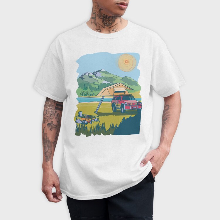 Camping on the Lake Landscape, Tricou Barbati (Unisex)