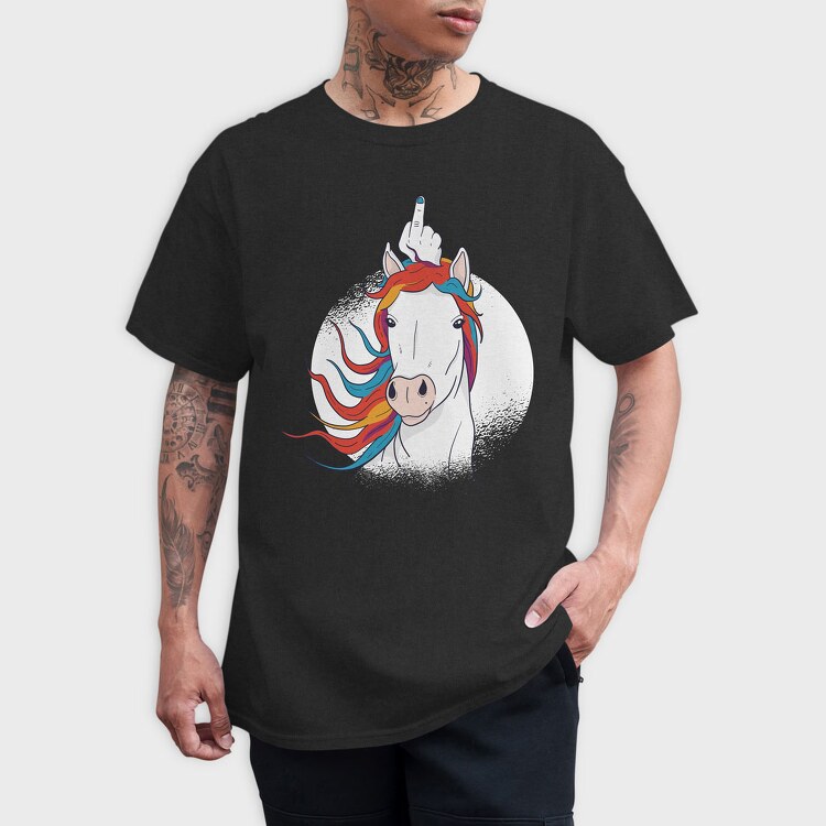 Unicorn Middle Finger Horn, Tricou Barbati (Unisex)