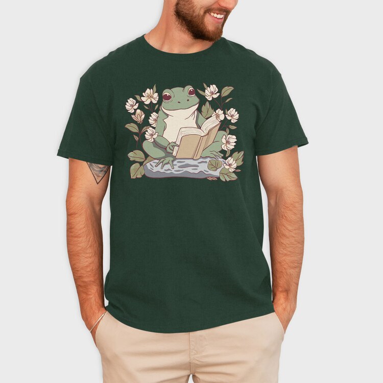 Frog Reading Cottagecore, Tricou Barbati (Unisex)
