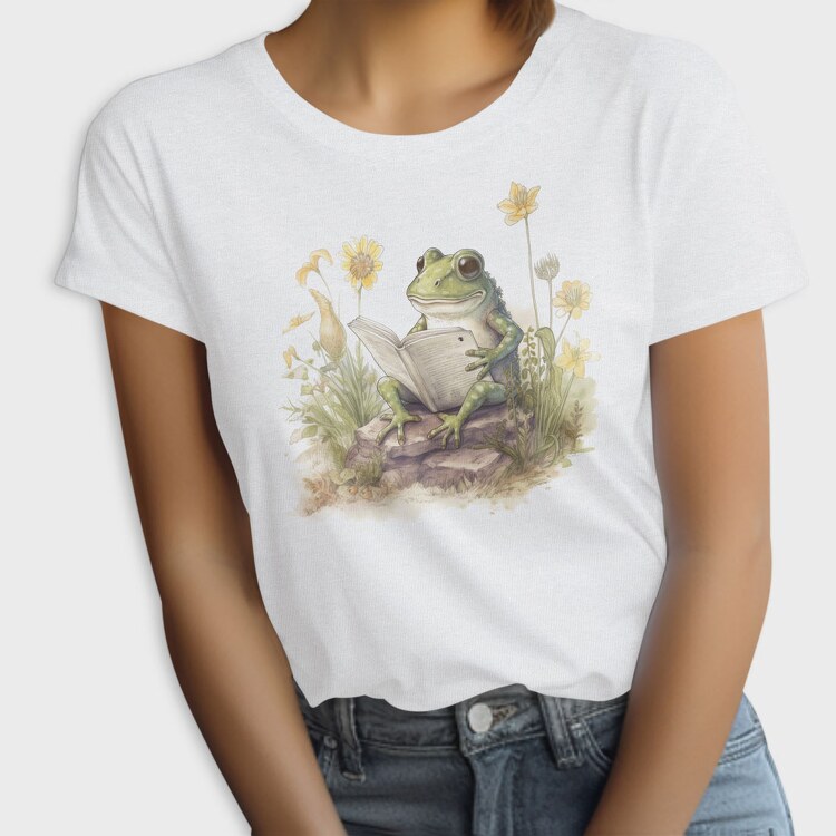 Frog Reading Watercolor, Tricou Femei