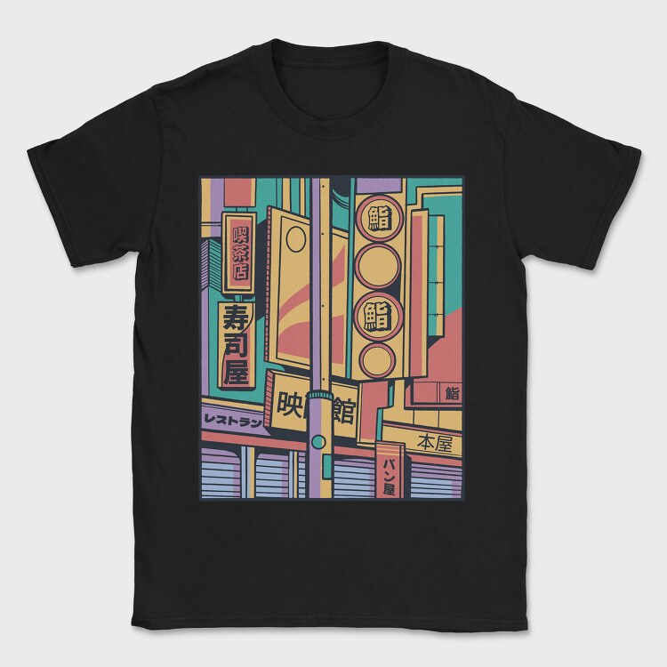 Japanese City Colorful, Tricou Barbati (Unisex)