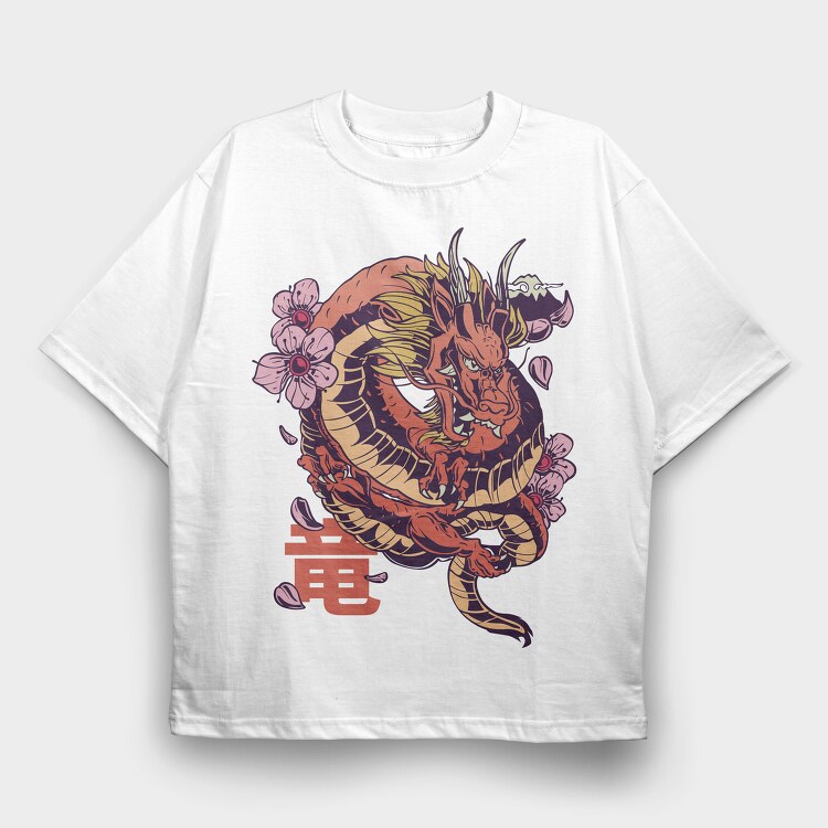 Japanese Dragon Sakura Blossom, Tricou Oversize Barbati (Unisex)