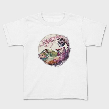 Japanese Geisha And Landscape Tea, Tricou Copii