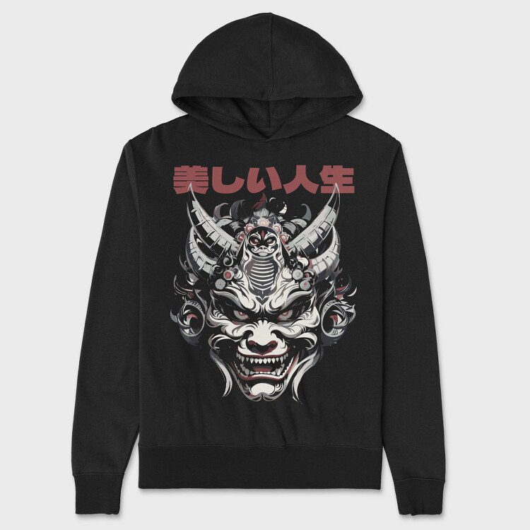 Japanese Oni Mask, Hanorac Oversize Barbati (Unisex)