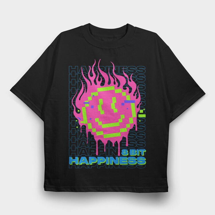 Flame Pixel Smile, Tricou Oversize Barbati (Unisex)