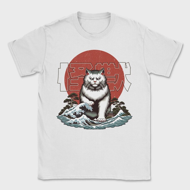 Japanese Wave Cat Catzilla, Tricou Barbati (Unisex)
