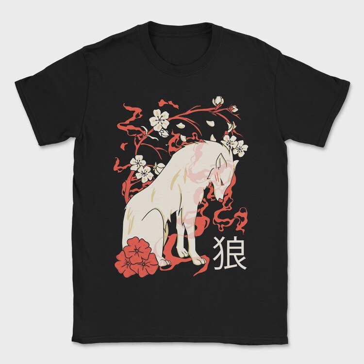 Japanese Wolf Floral, Tricou Barbati (Unisex)