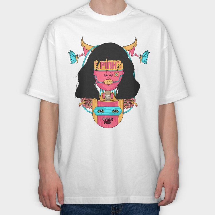 Cyber Pink Horns, Tricou Oversize Barbati (Unisex)
