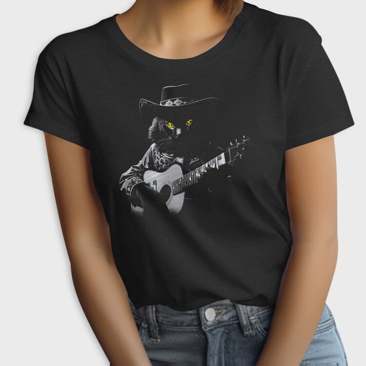 Guitar Cat Monochrome, Tricou Femei