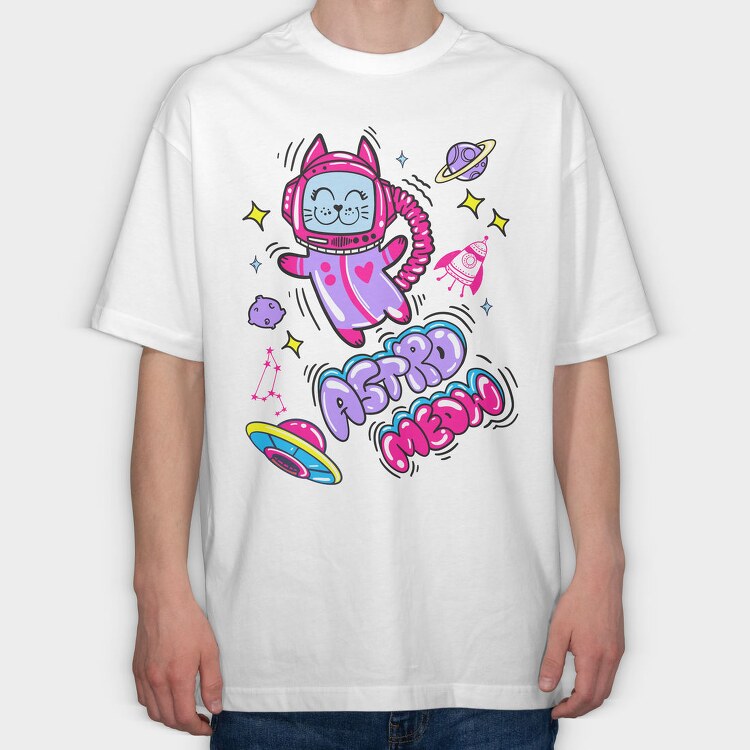 Cat Astronaut Meow, Tricou Oversize Barbati (Unisex)