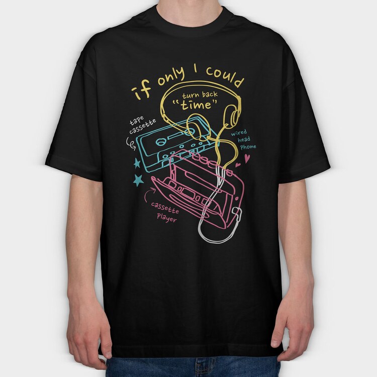Cassette Time Rewind, Tricou Oversize Barbati (Unisex)