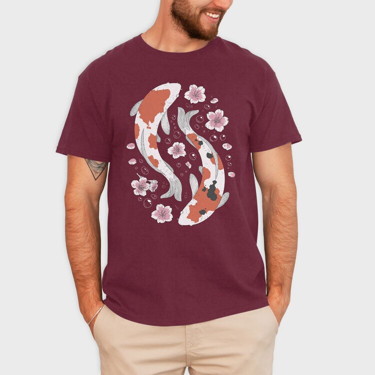 Koi Fish With Cherry Blossom, Tricou Barbati (Unisex)