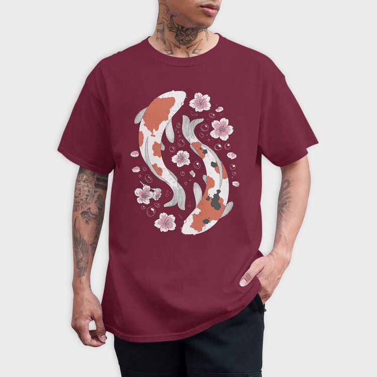 Koi Fish With Cherry Blossom, Tricou Barbati (Unisex)