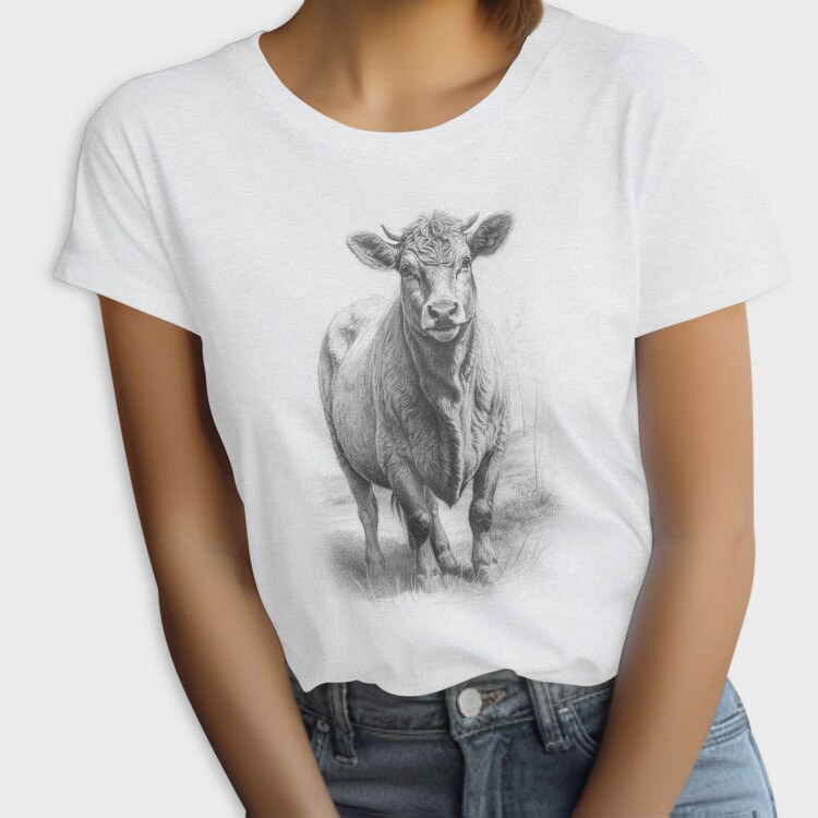 Cow Hand Drawn Style Braunvieh, Tricou Femei
