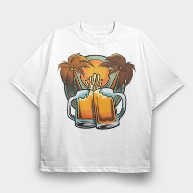 Beer Mugs In Tropical Beach, Tricou Oversize Barbati (Unisex)
