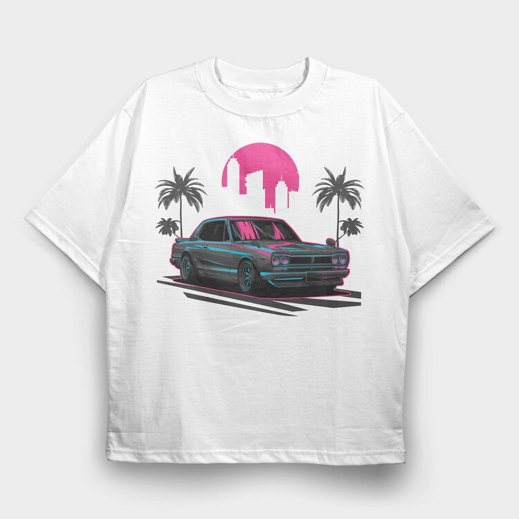 Skyline Retro Night 2, Tricou Oversize Barbati (Unisex)