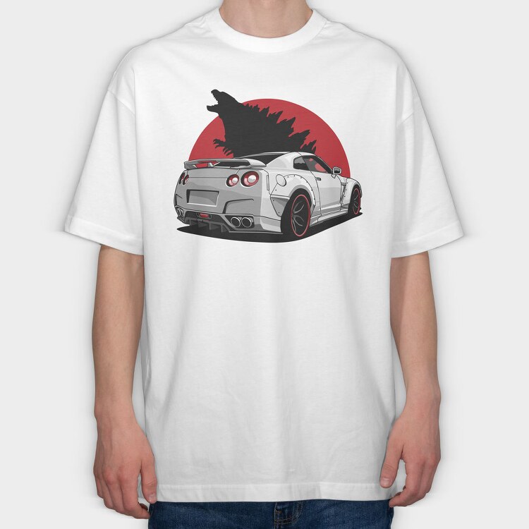 Silver Nissan Gtr Wolf Red Moon, Tricou Oversize Barbati (Unisex)