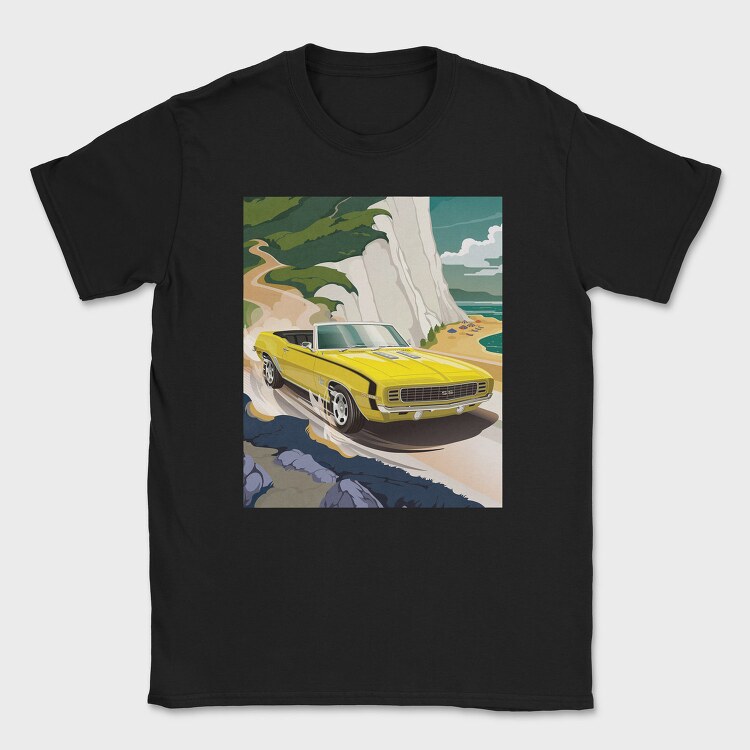 Yellow Chevy Camaro Coastal Cruise, Tricou Barbati (Unisex)