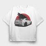Silver Nissan Gtr Wolf Red Moon, Tricou Oversize Barbati (Unisex)
