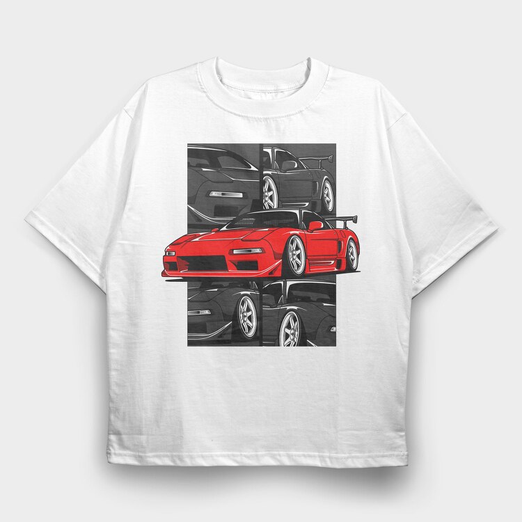 Red Nissan 240Sx Stance, Tricou Oversize Barbati (Unisex)