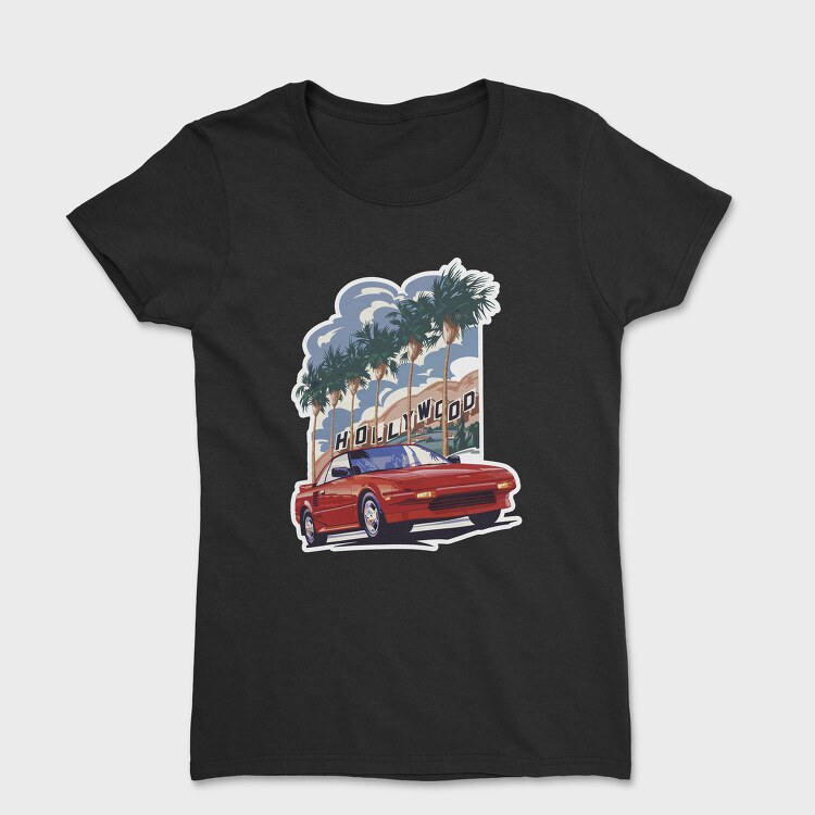 Hollywood Red Car Palm Tree Modern, Tricou Femei