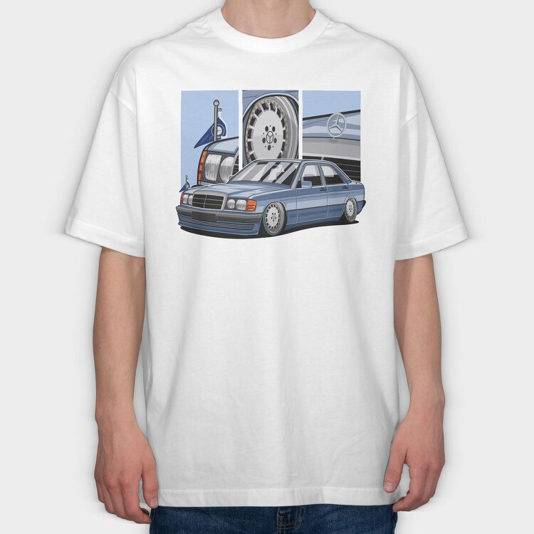 Mercedes W124 Blue Stance, Tricou Oversize Barbati (Unisex)