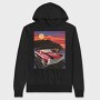Coastal Vintage Car Cruise Red Sunset Sailboats, Hanorac Oversize Barbati (Unisex)