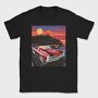 Coastal Vintage Car Cruise Red Sunset Sailboats, Tricou Barbati (Unisex)