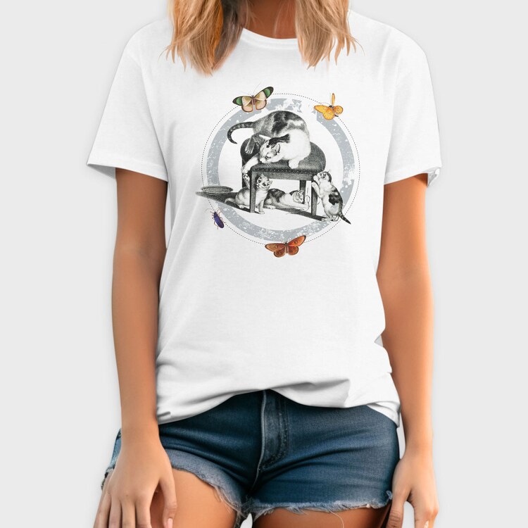 Vintage Cats Butterflies, Tricou Barbati (Unisex)