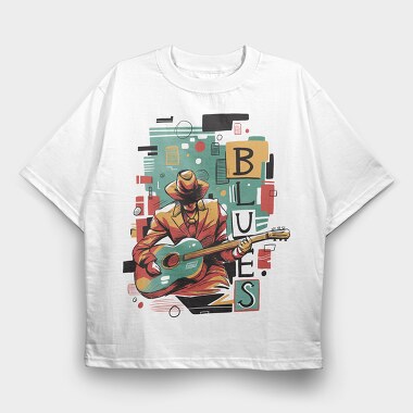 Blues Musician Abstract Music, Tricou Oversize Barbati (Unisex)