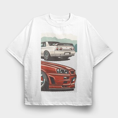 Skyline Front Back, Tricou Oversize Barbati (Unisex)