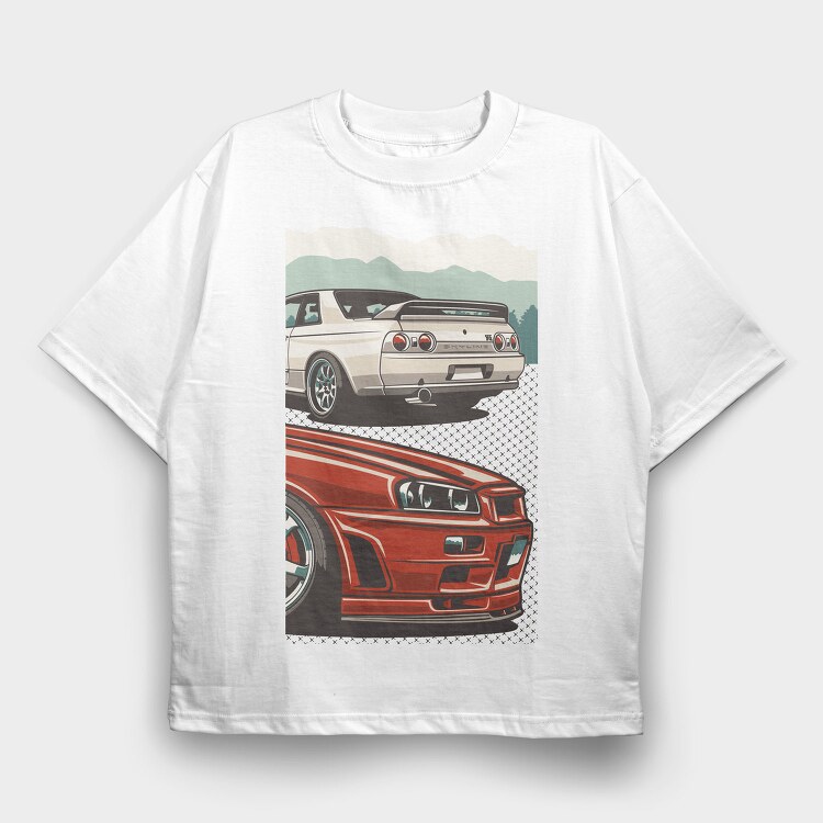 Skyline Front Back, Tricou Oversize Barbati (Unisex)