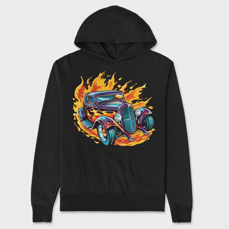 Flame Hotrod Old Car, Hanorac Oversize Barbati (Unisex)