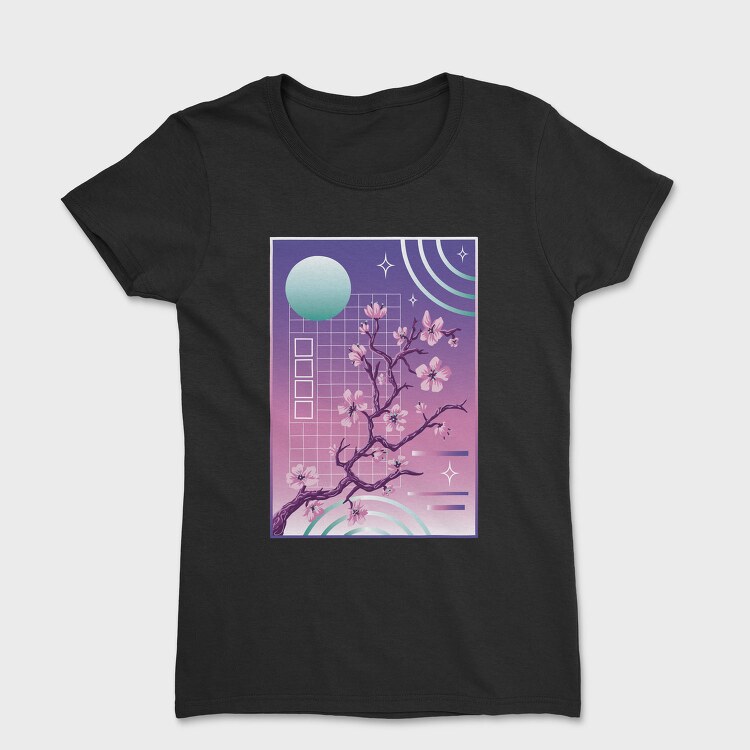 Japanese Sakura Vaporwave Tree, Tricou Femei