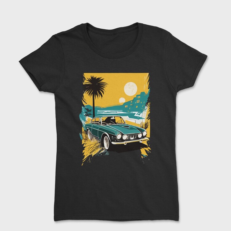 Classic Car Palm Trees Sun Sea City, Tricou Femei