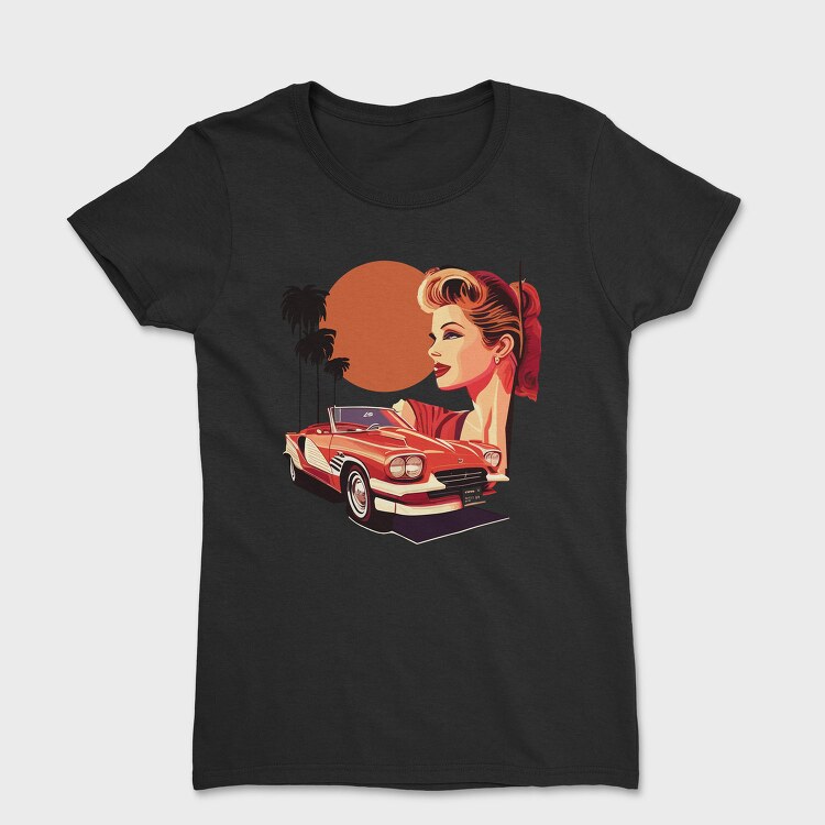 Classic Car Convertible Girl Trees, Tricou Femei