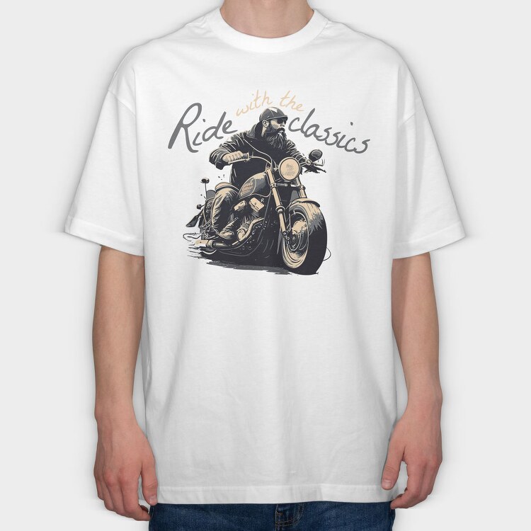 Motorcycle With Rider Ride With the Classics, Tricou Oversize Barbati (Unisex)