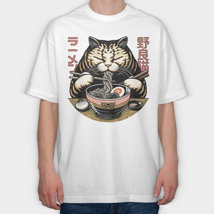 Japanese Cat Ramen 2, Tricou Oversize Barbati (Unisex)