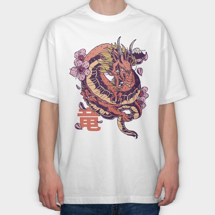 Japanese Dragon Sakura Blossom, Tricou Oversize Barbati (Unisex)