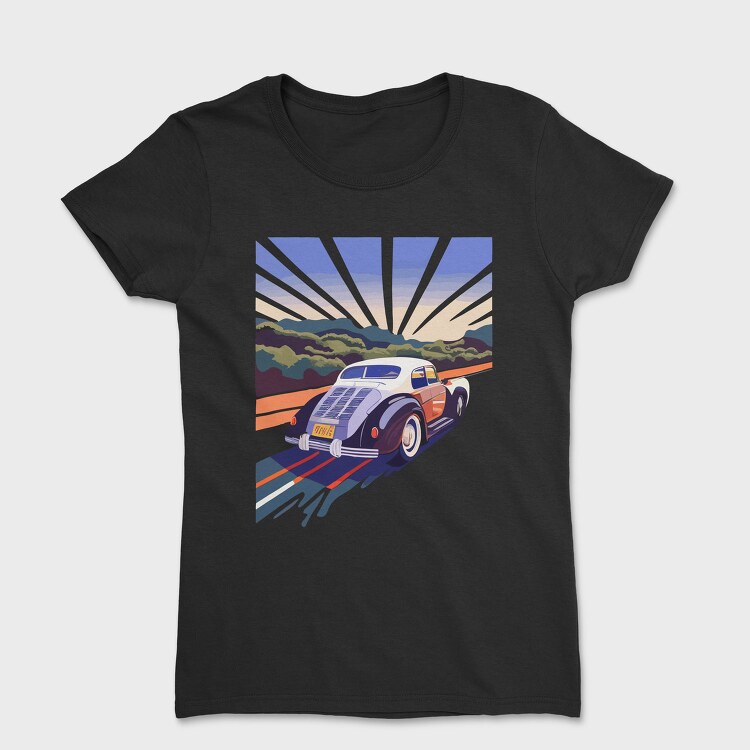 Classic Car Road Trees Sunset, Tricou Femei