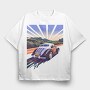 Classic Car Road Trees Sunset, Tricou Oversize Barbati (Unisex)