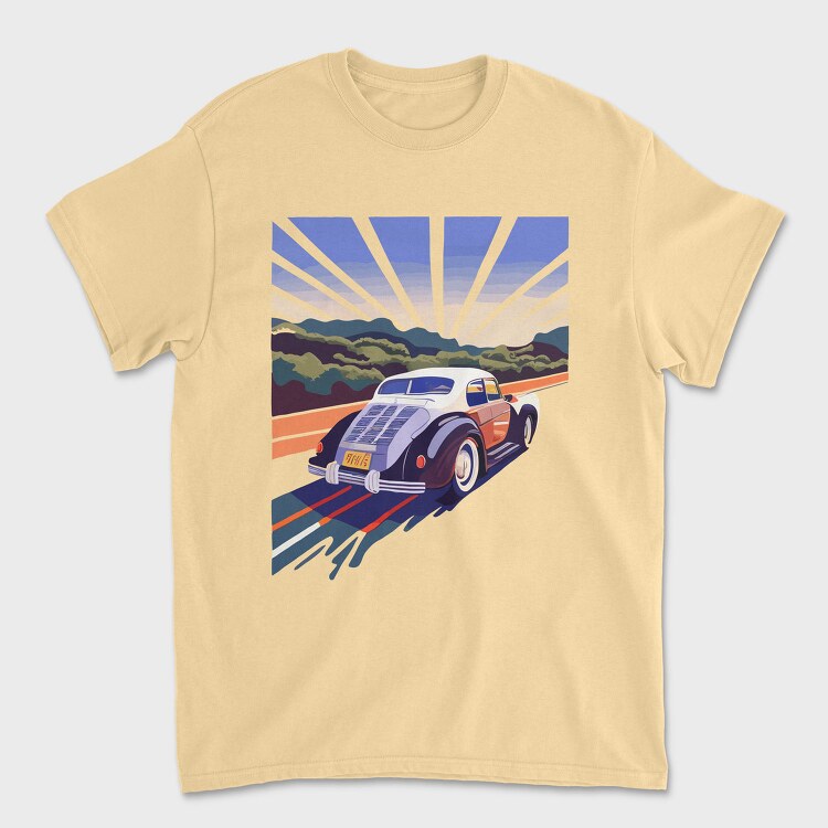Classic Car Road Trees Sunset, Tricou Barbati (Unisex)