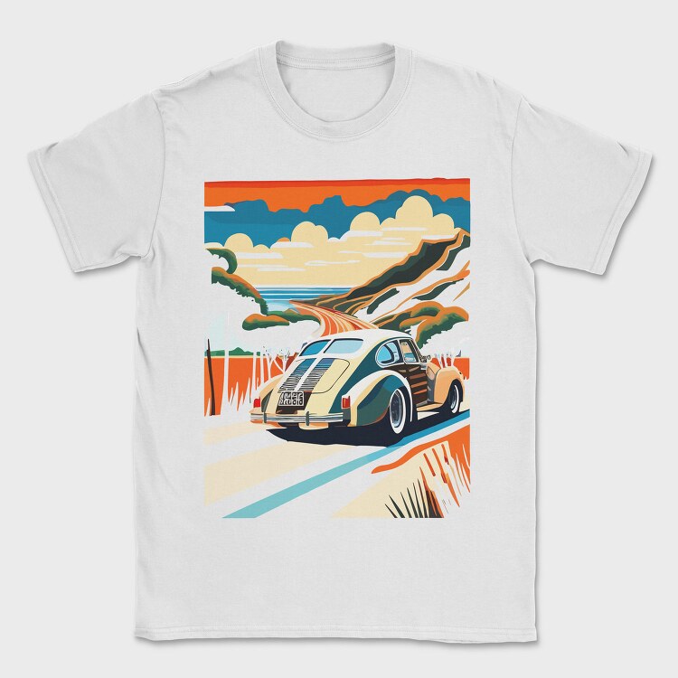 Classic Car Mountain Sunset Trees, Tricou Barbati (Unisex)