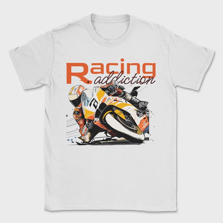 Tilted Competition Motorcycle With Rider Racing Addiction, Tricou Barbati (Unisex)